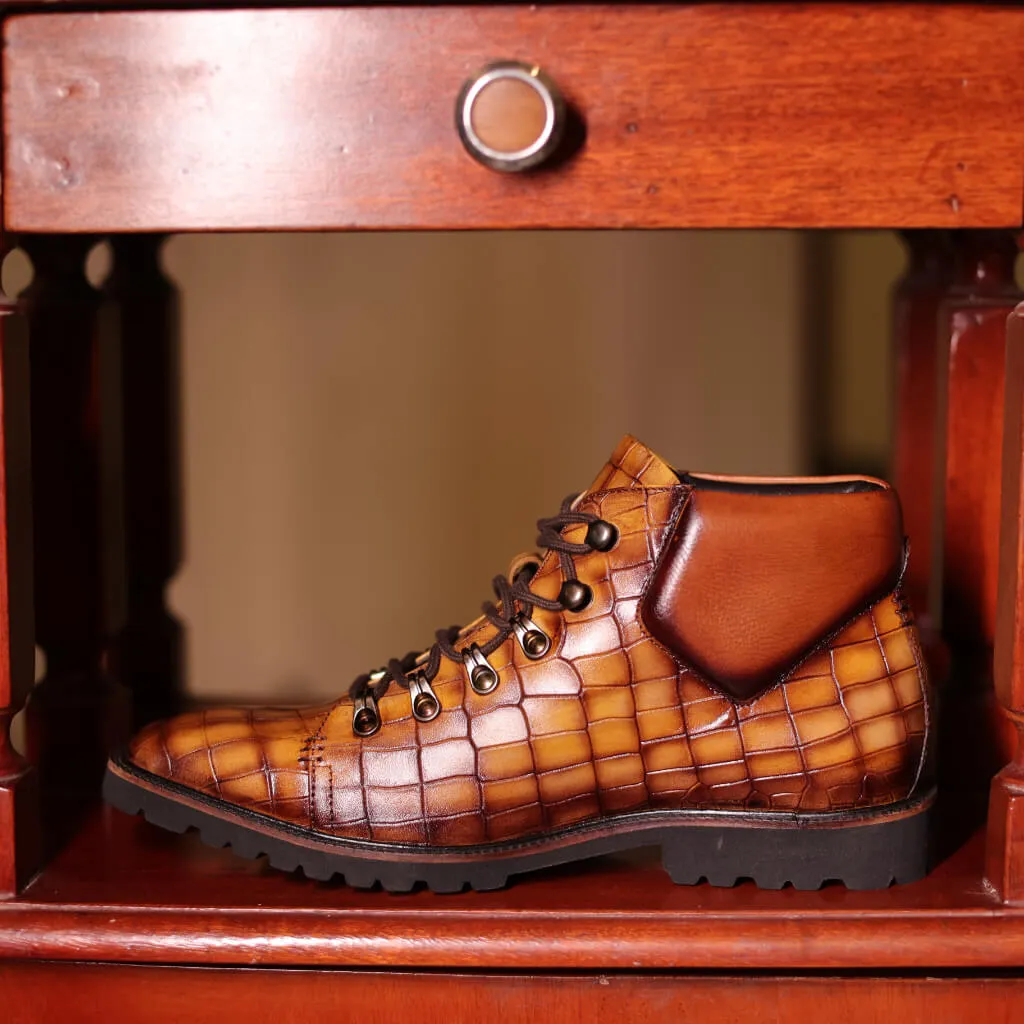 Savoy Chukka Boots in Curry Croco Leather