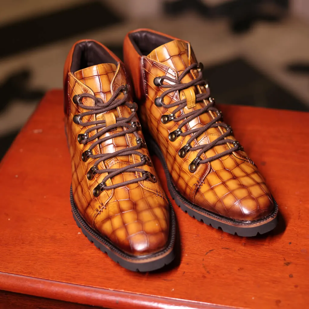 Savoy Chukka Boots in Curry Croco Leather