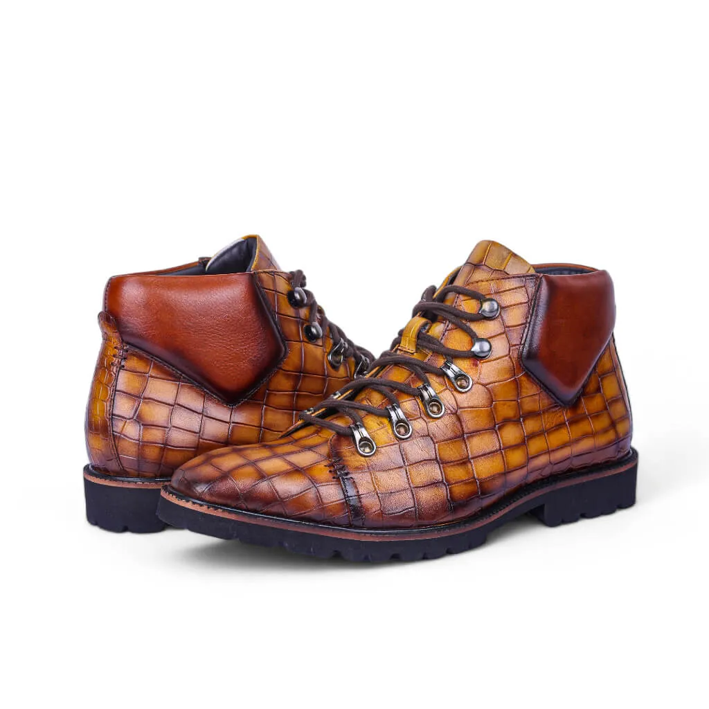 Savoy Chukka Boots in Curry Croco Leather