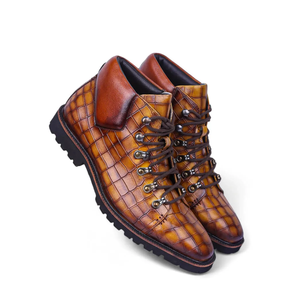 Savoy Chukka Boots in Curry Croco Leather