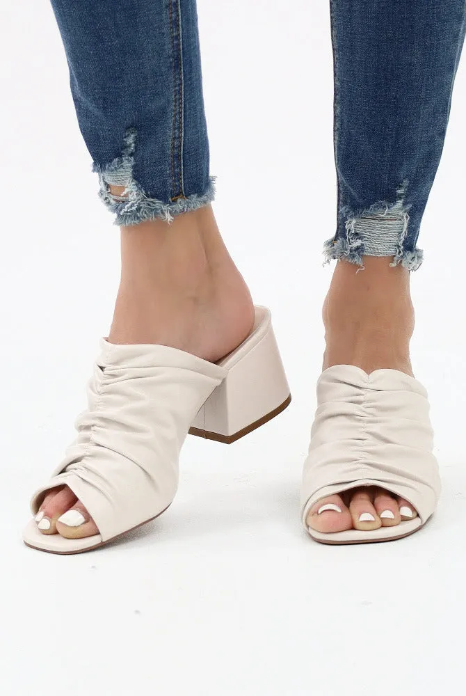 Scrunchy Ruffled Square Toe Heeled Sandals -Black