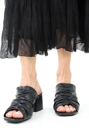 Scrunchy Ruffled Square Toe Heeled Sandals -Black