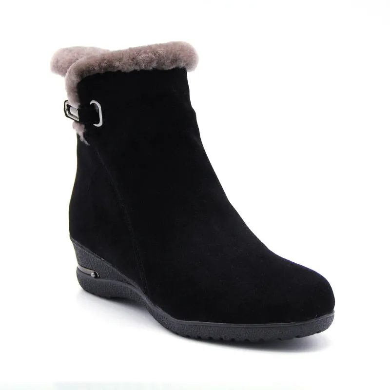 shoes Winter Boots Warm Wool Snow Boots cow Leather Boots Women Shoes  Genuine Leather plus size Wedges Non-slip Women Boots
