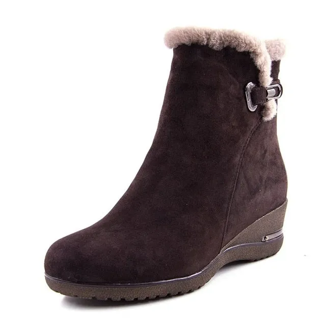 shoes Winter Boots Warm Wool Snow Boots cow Leather Boots Women Shoes  Genuine Leather plus size Wedges Non-slip Women Boots