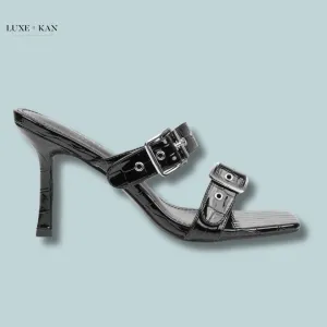 SIMMI SHOES MAGDALENA FAUX CROC PRINT HEELED SANDALS