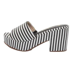 Slip On Black and White Striped Platform Heels