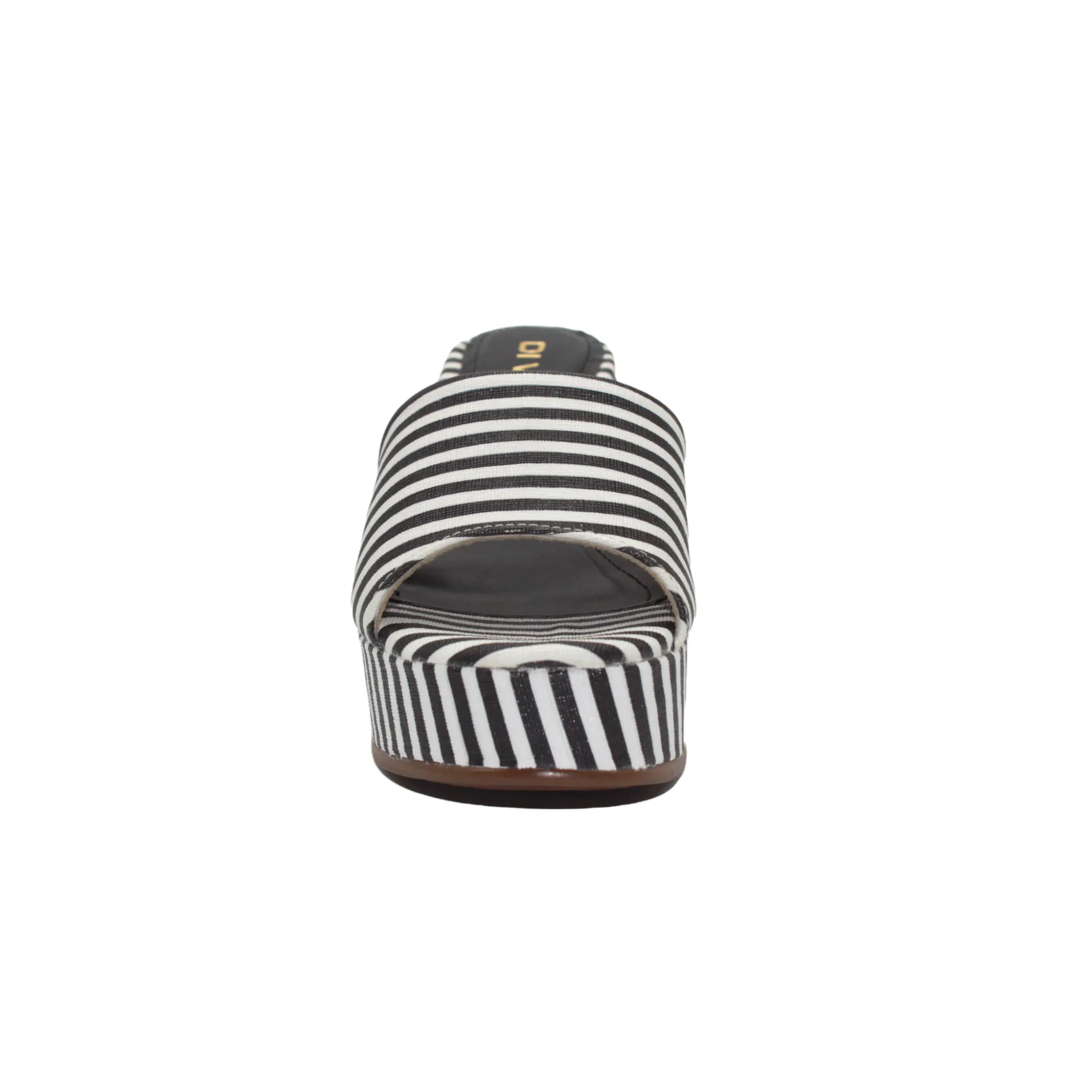 Slip On Black and White Striped Platform Heels