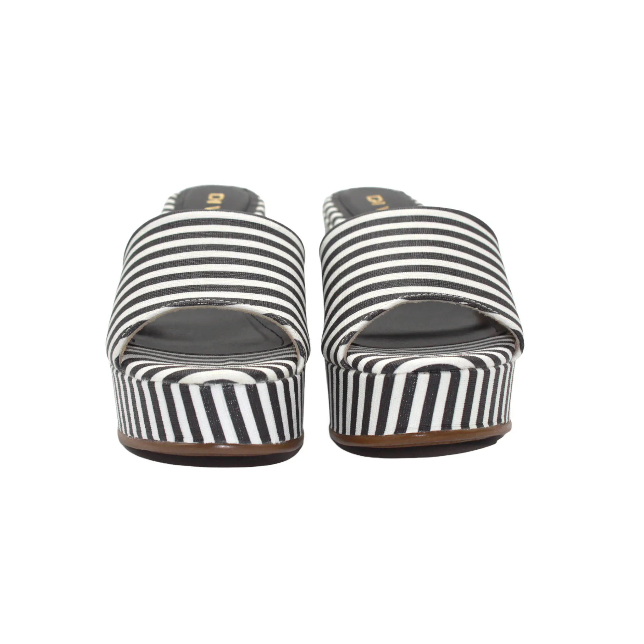 Slip On Black and White Striped Platform Heels