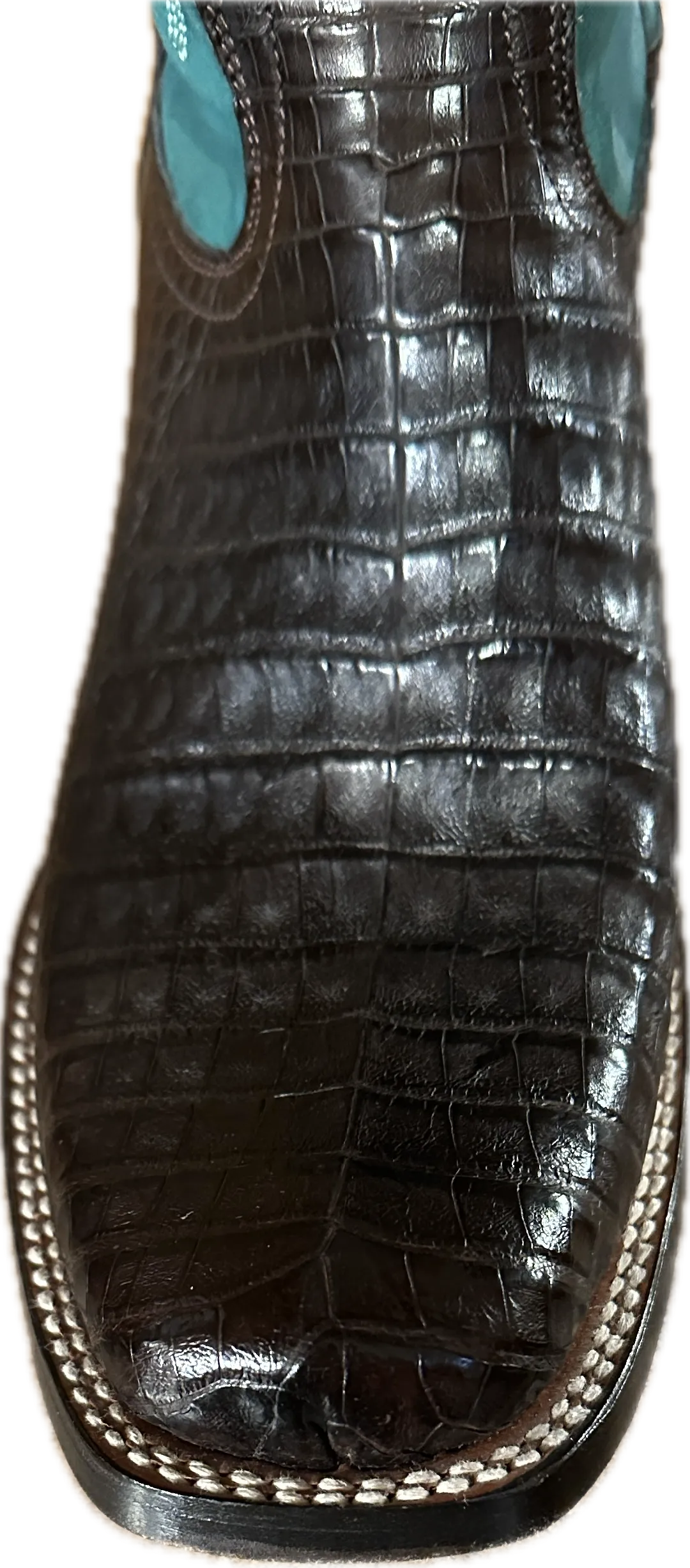 Stetson Women's Square Toe Genuine Brown Caiman Boots with a Green Shaft
