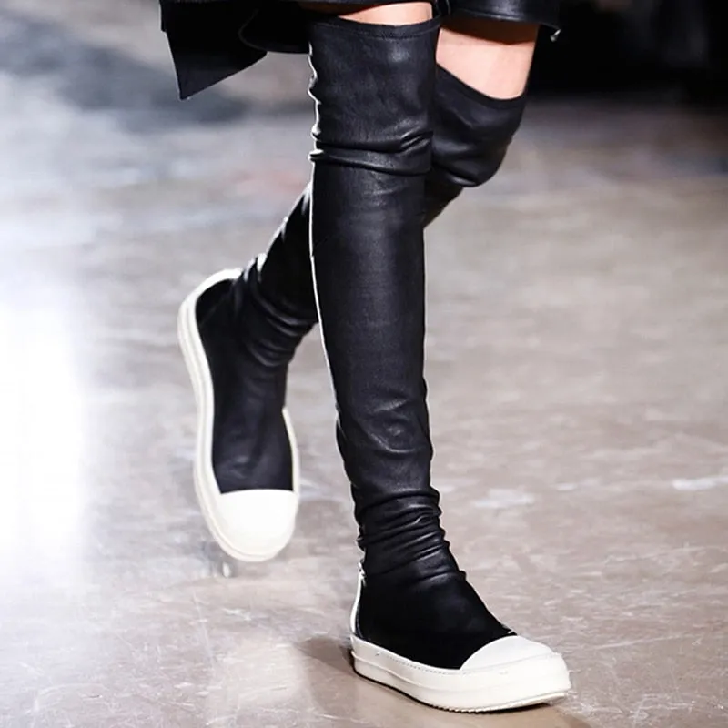 Stretch over the knee boots women flat platform