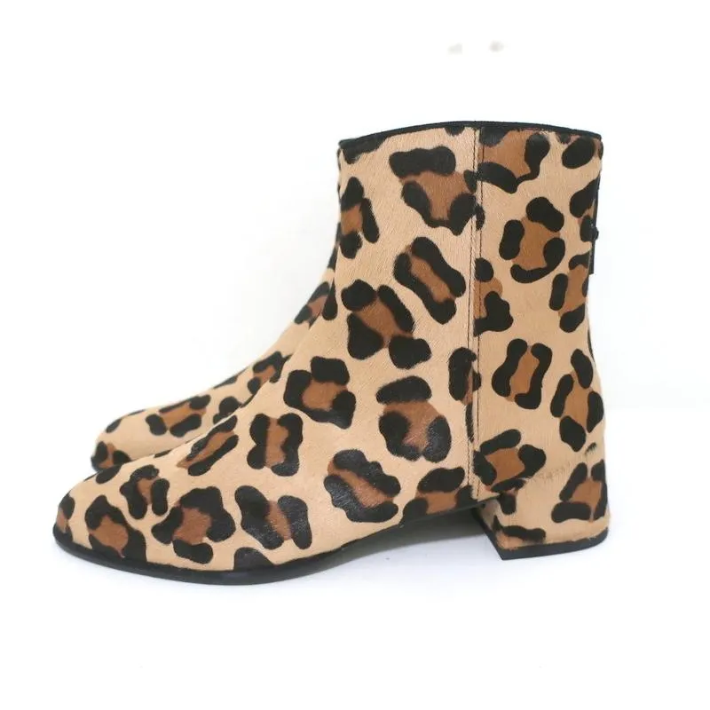 Stuart Weitzman Ankle Boots Modesto Leopard Print Pony Hair Size 8 NEW