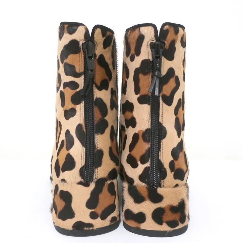 Stuart Weitzman Ankle Boots Modesto Leopard Print Pony Hair Size 8 NEW