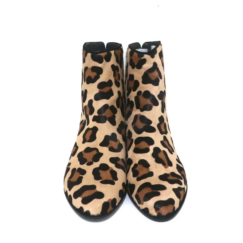 Stuart Weitzman Ankle Boots Modesto Leopard Print Pony Hair Size 8 NEW