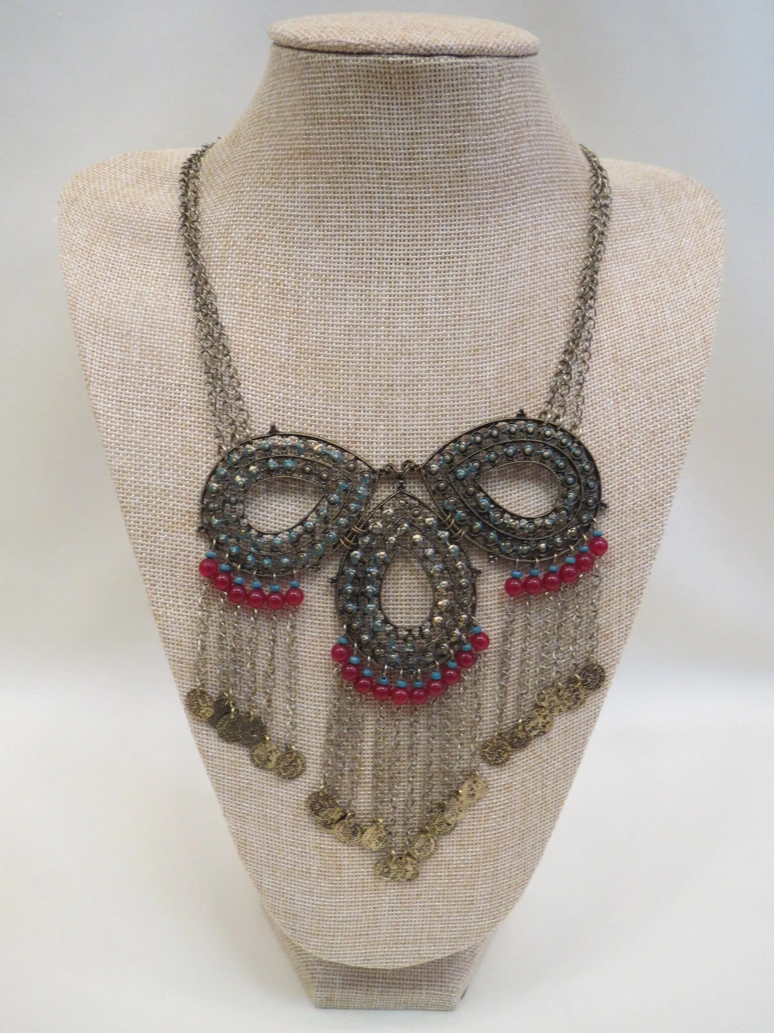 Treska | Bib Necklace Gold, Red, Turquoise