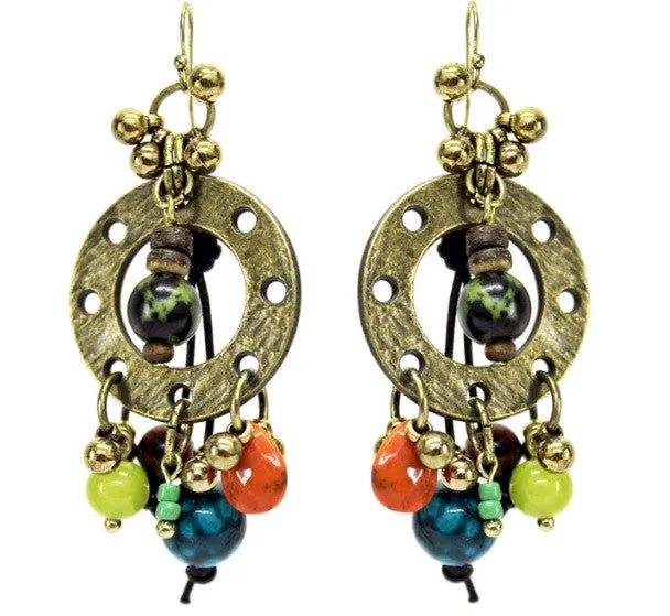 Treska | Metal Disc Earrings with Dangle