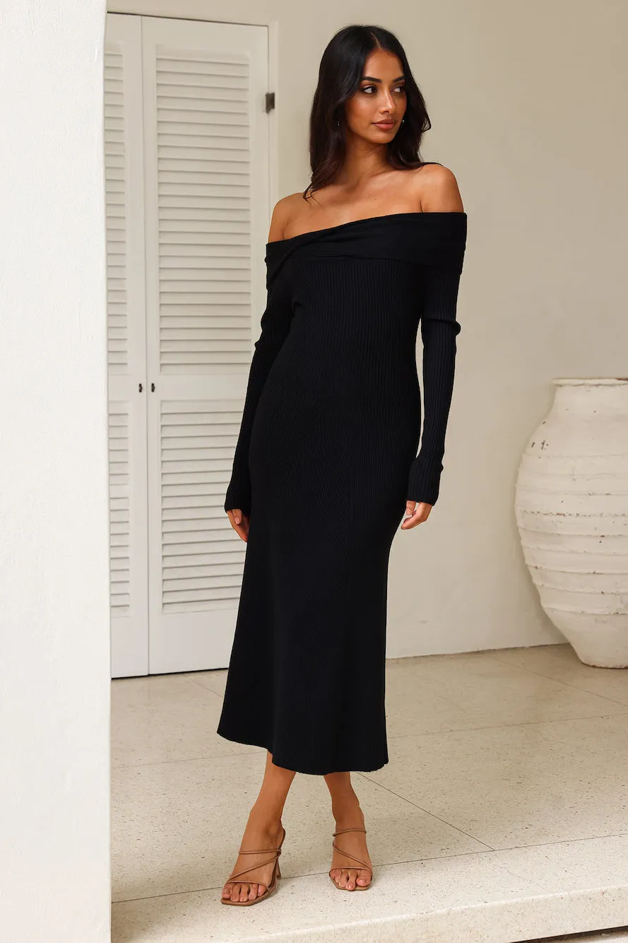 Unfolding Adventure Midi Dress Black