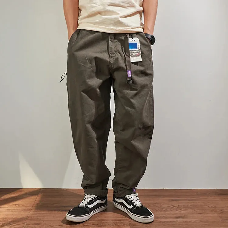 Washed Four Seasons Japanese Retro Tapered Cargo Pants - Men's Fashion Loose Straight CityBoy American Casual Trousers