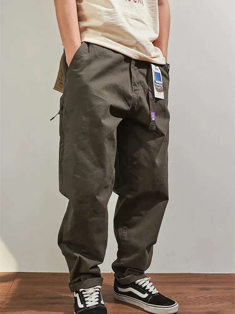 Washed Four Seasons Japanese Retro Tapered Cargo Pants - Men's Fashion Loose Straight CityBoy American Casual Trousers