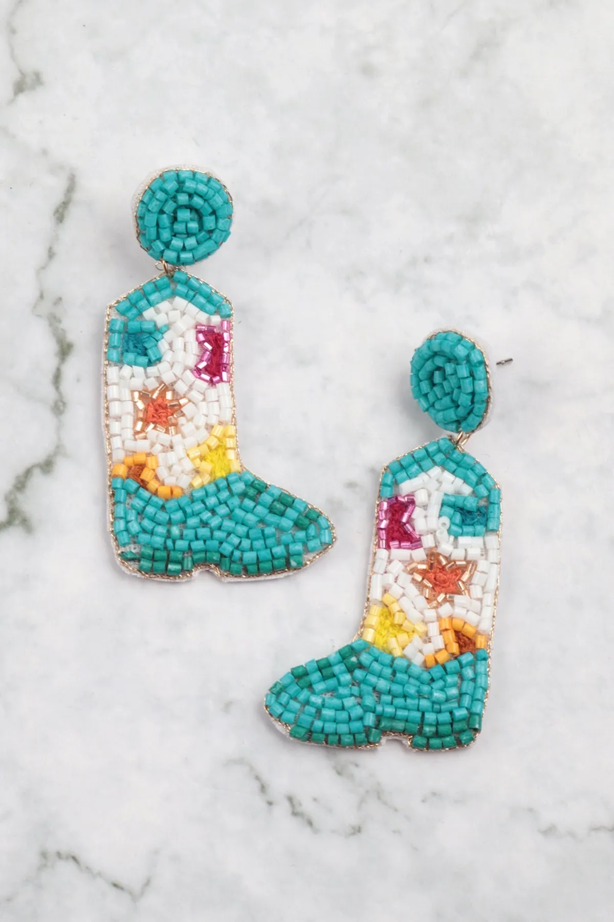 WESTERN BOOTS SEED BEAD DROP EARRINGS