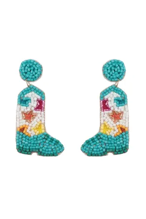 WESTERN BOOTS SEED BEAD DROP EARRINGS