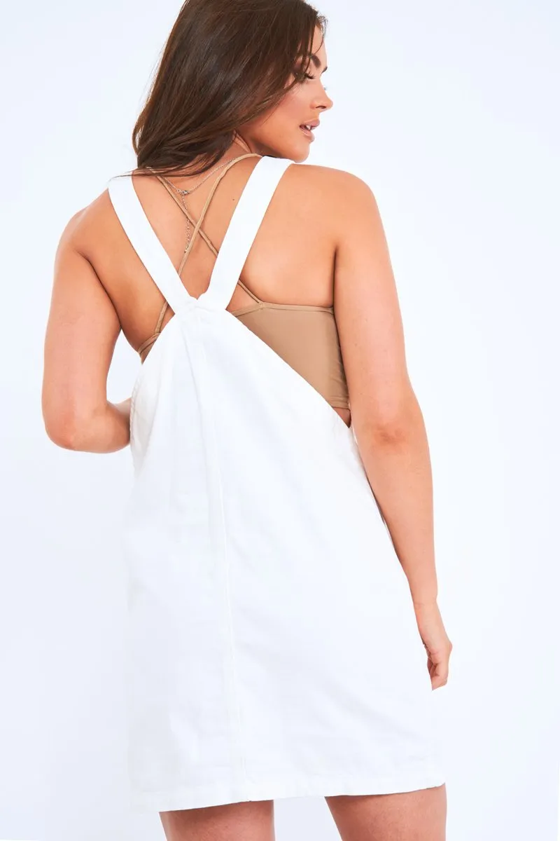 White Button Detail Denim Midi Dress - Zailynn