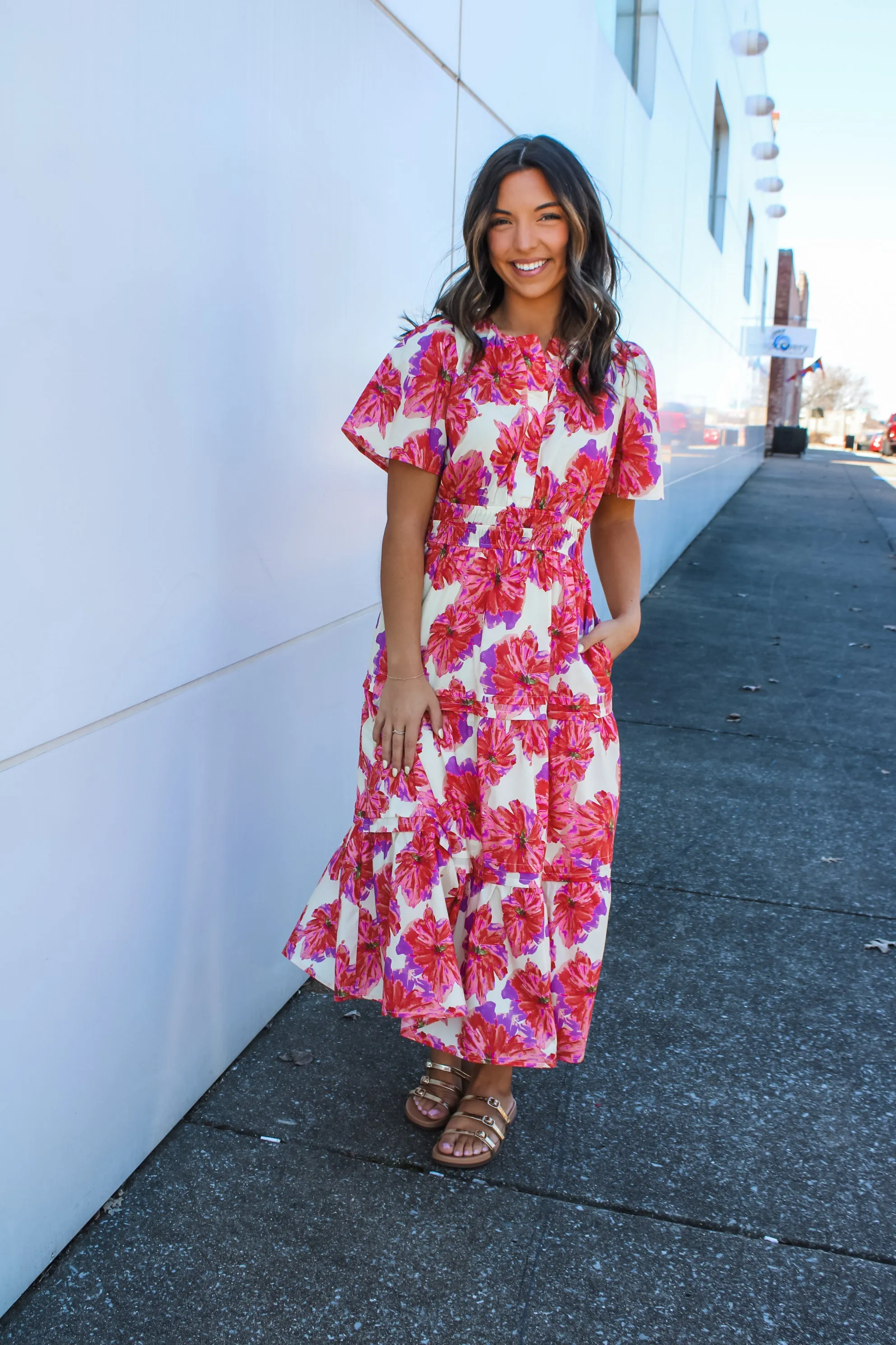 Wildflower Meadow Poplin Midi • Red