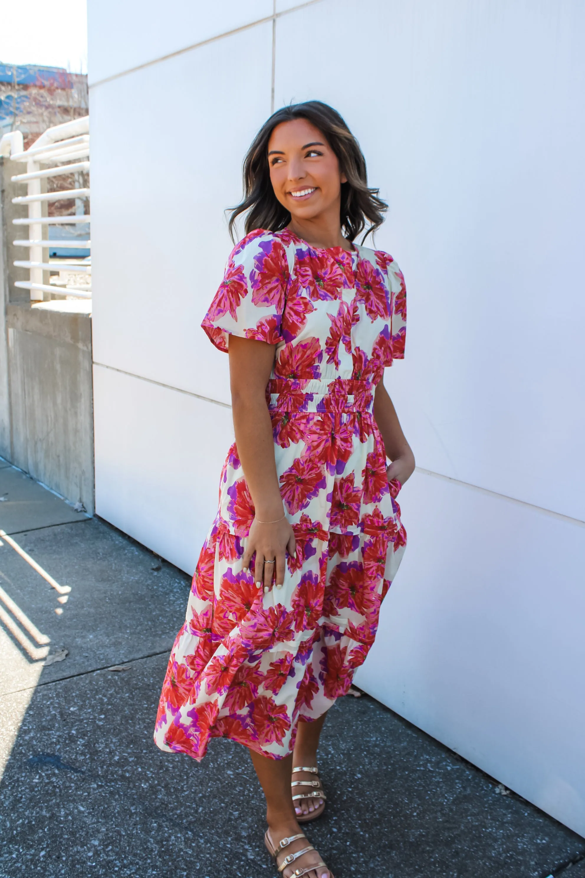 Wildflower Meadow Poplin Midi • Red