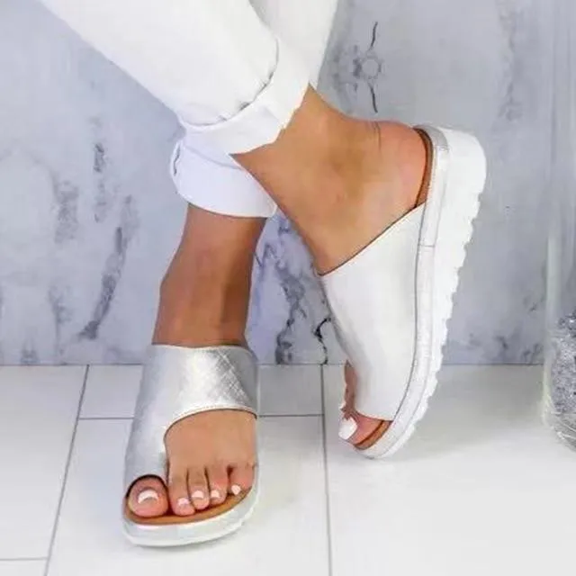 Women Comfy Platform Sandal Shoes Feet Correct Thickened Street PU Leather Dating Shopping Flat Sole Women Sandal