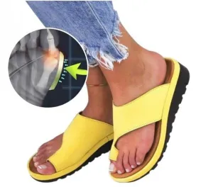 Women Comfy Platform Sandal Shoes Feet Correct Thickened Street PU Leather Dating Shopping Flat Sole Women Sandal