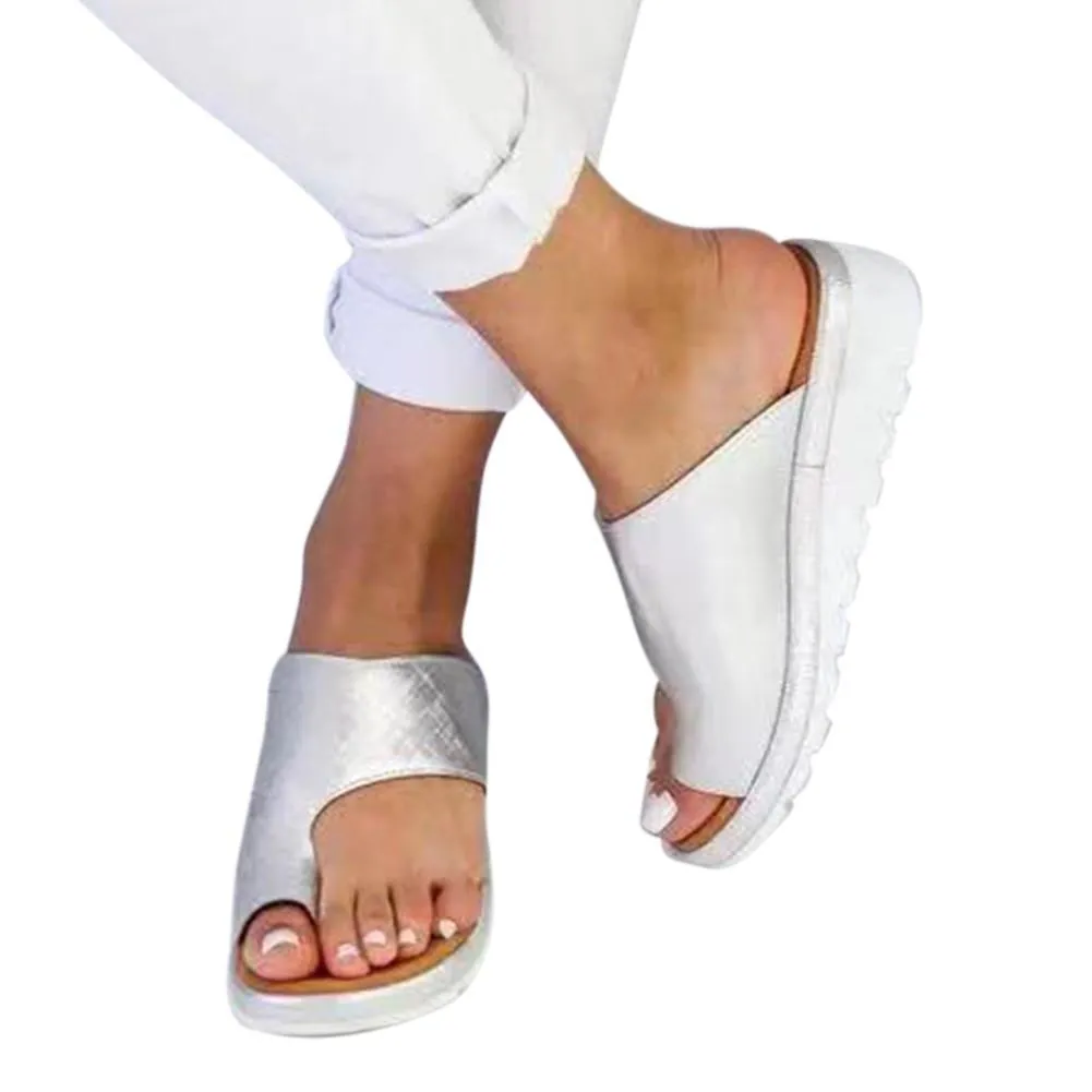 Women Comfy Platform Sandal Shoes Feet Correct Thickened Street PU Leather Dating Shopping Flat Sole Women Sandal