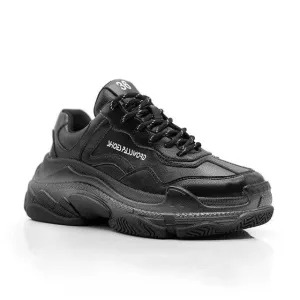 Women Sneakers Shoes Lace-up Urban Waxed Full Grain Leather Atheletic Women Shoes ft.Silver&Black Tones Oversize Outsole