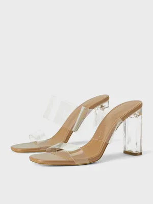 Women's Clear Heeled Sandals In Nude