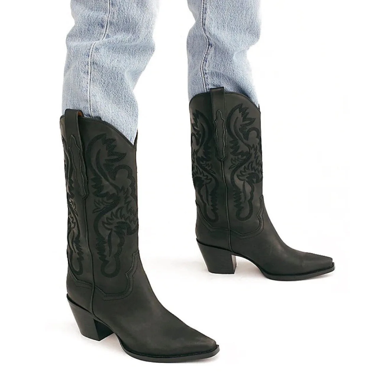 Women's Embroidered Chunky Heel Platform Boots 2022