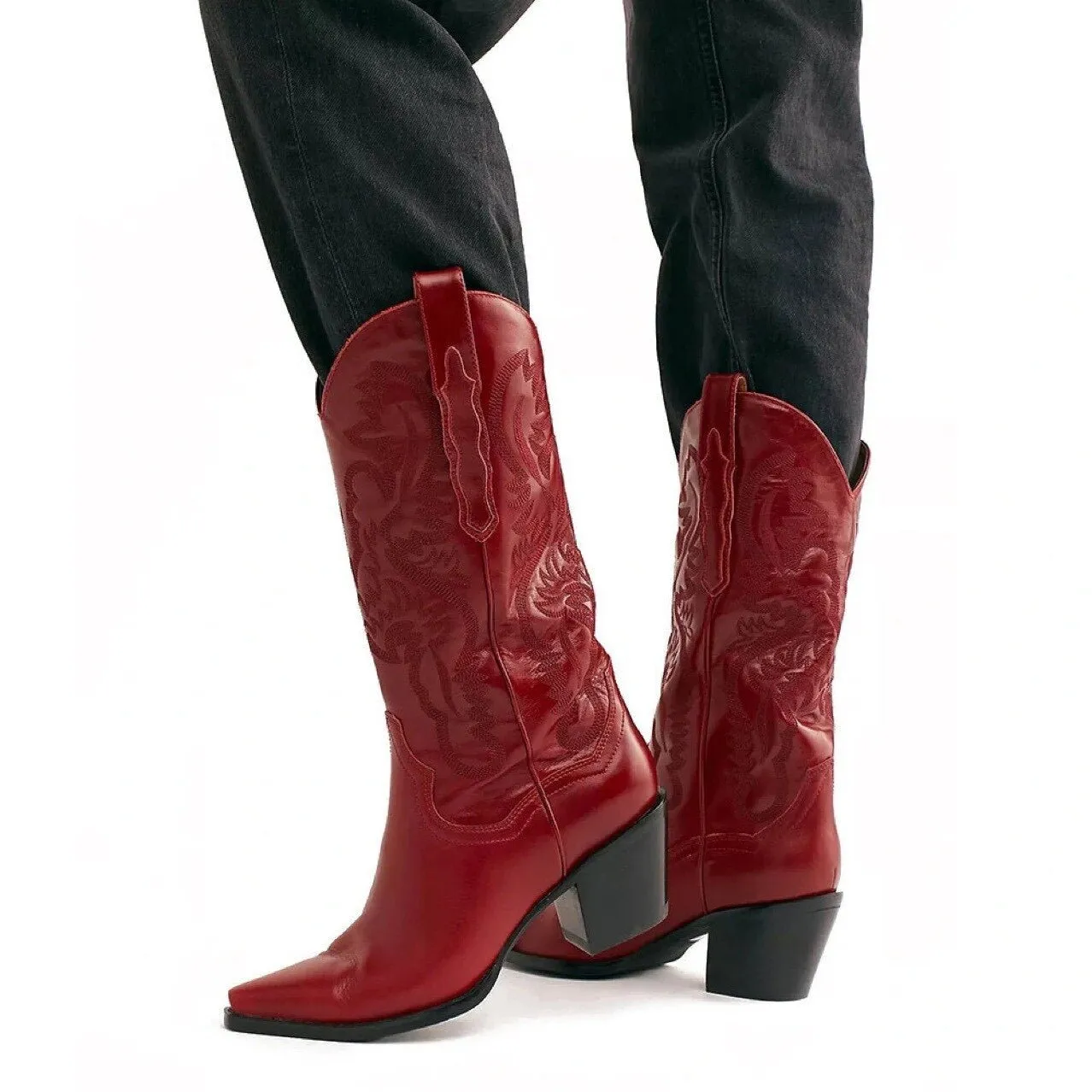 Women's Embroidered Chunky Heel Platform Boots 2022
