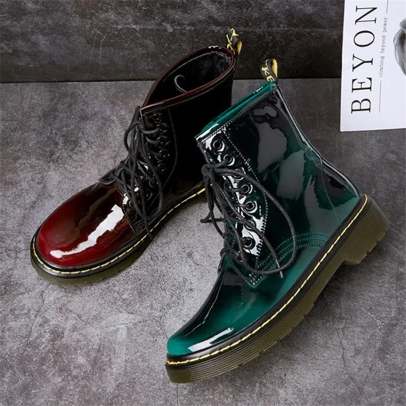 Women's Female Ankle Boots Shoes Winter Spring Genuine Leather Lace Up Shoes Punk Plus Riding Equestr
