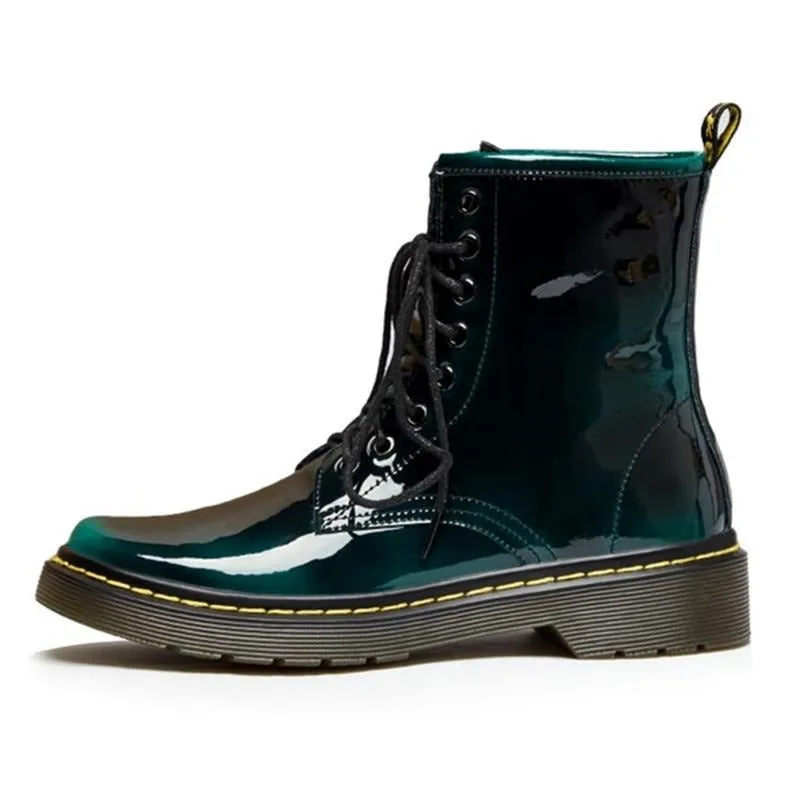 Women's Female Ankle Boots Shoes Winter Spring Genuine Leather Lace Up Shoes Punk Plus Riding Equestr