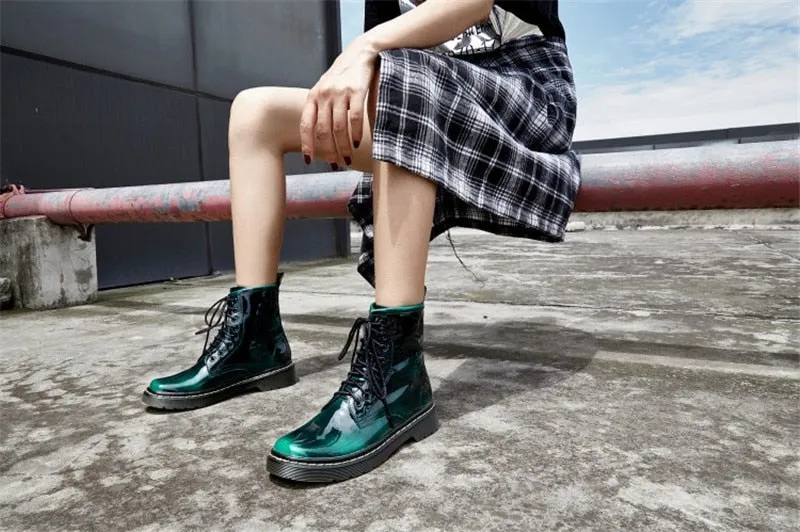 Women's Female Ankle Boots Shoes Winter Spring Genuine Leather Lace Up Shoes Punk Plus Riding Equestr
