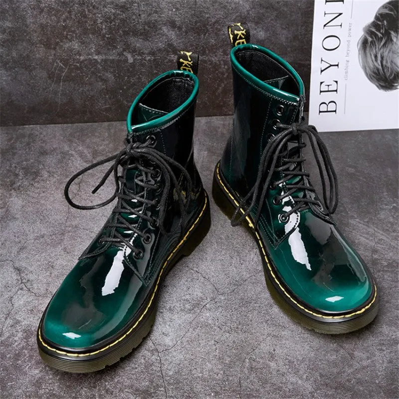 Women's Female Ankle Boots Shoes Winter Spring Genuine Leather Lace Up Shoes Punk Plus Riding Equestr