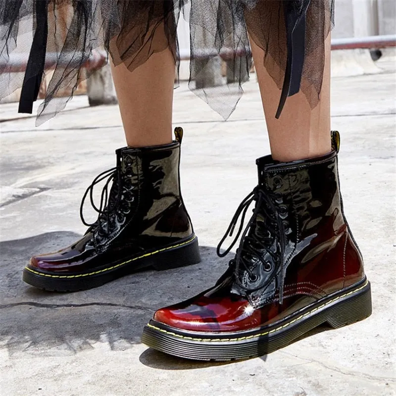 Women's Female Ankle Boots Shoes Winter Spring Genuine Leather Lace Up Shoes Punk Plus Riding Equestr