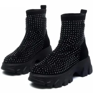 Women's Winter Boots Rhinestone Women Platform Boot  Fashion Stretch Warm Thick Sole Ladies Chunky Shoes Big Size