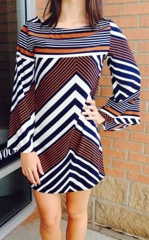 Yahada | Navy Blue & White Tunic Dress